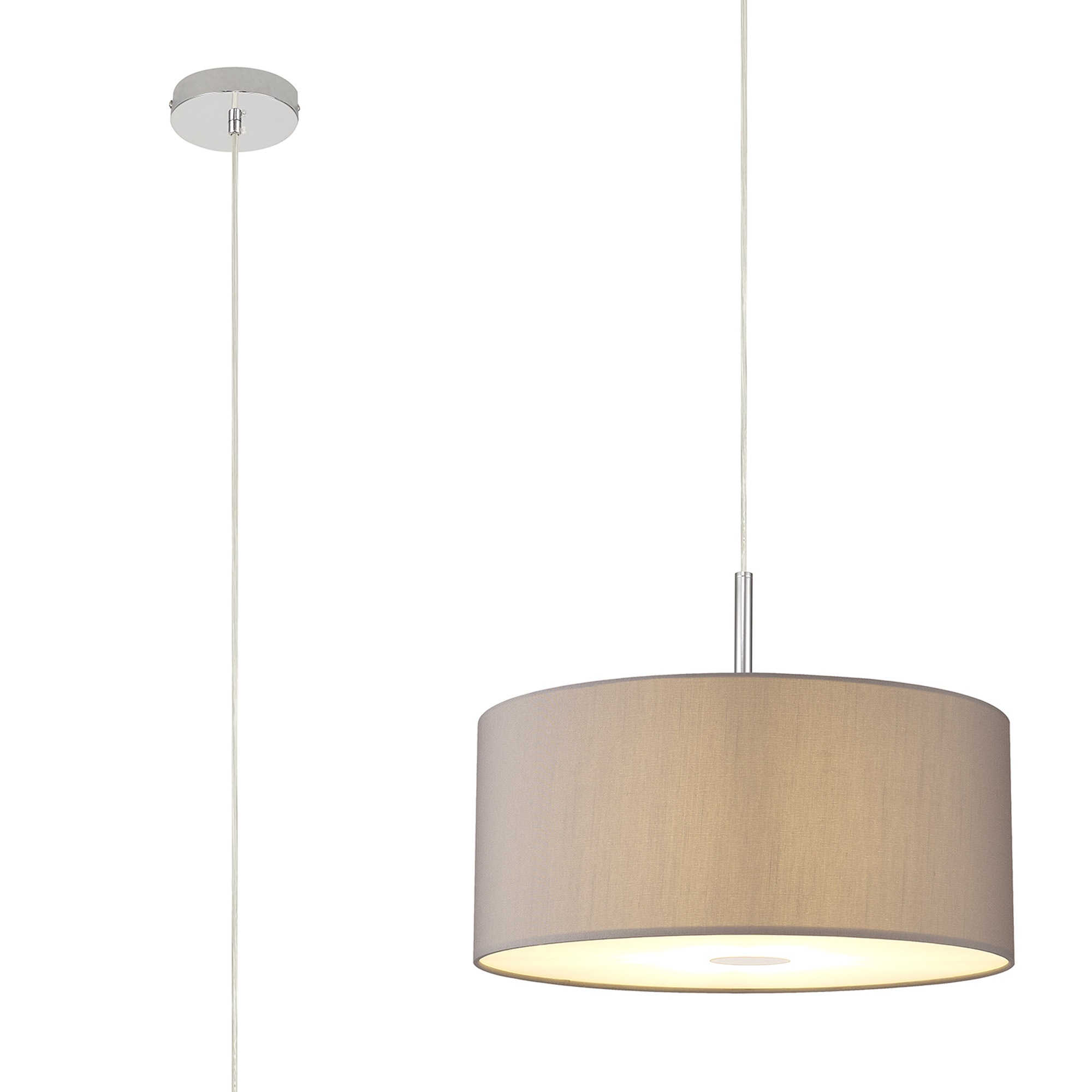 DK0142  Baymont 40cm Pendant 1 Light Polished Chrome, Grey, Frosted Diffuser